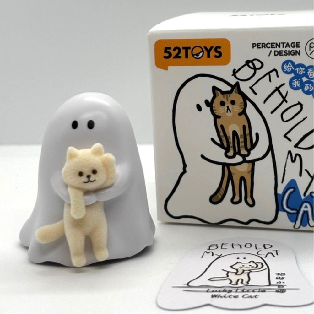 52Toys Behold My Cat Collectible Mini Figure, Ghost & Lucky Little White Cat